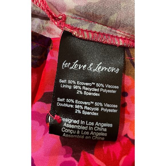 For Love & Lemons Lauren Long Sleeve Mini Dress Red Pink Florals Size XS NWT - Picture 14 of 14
